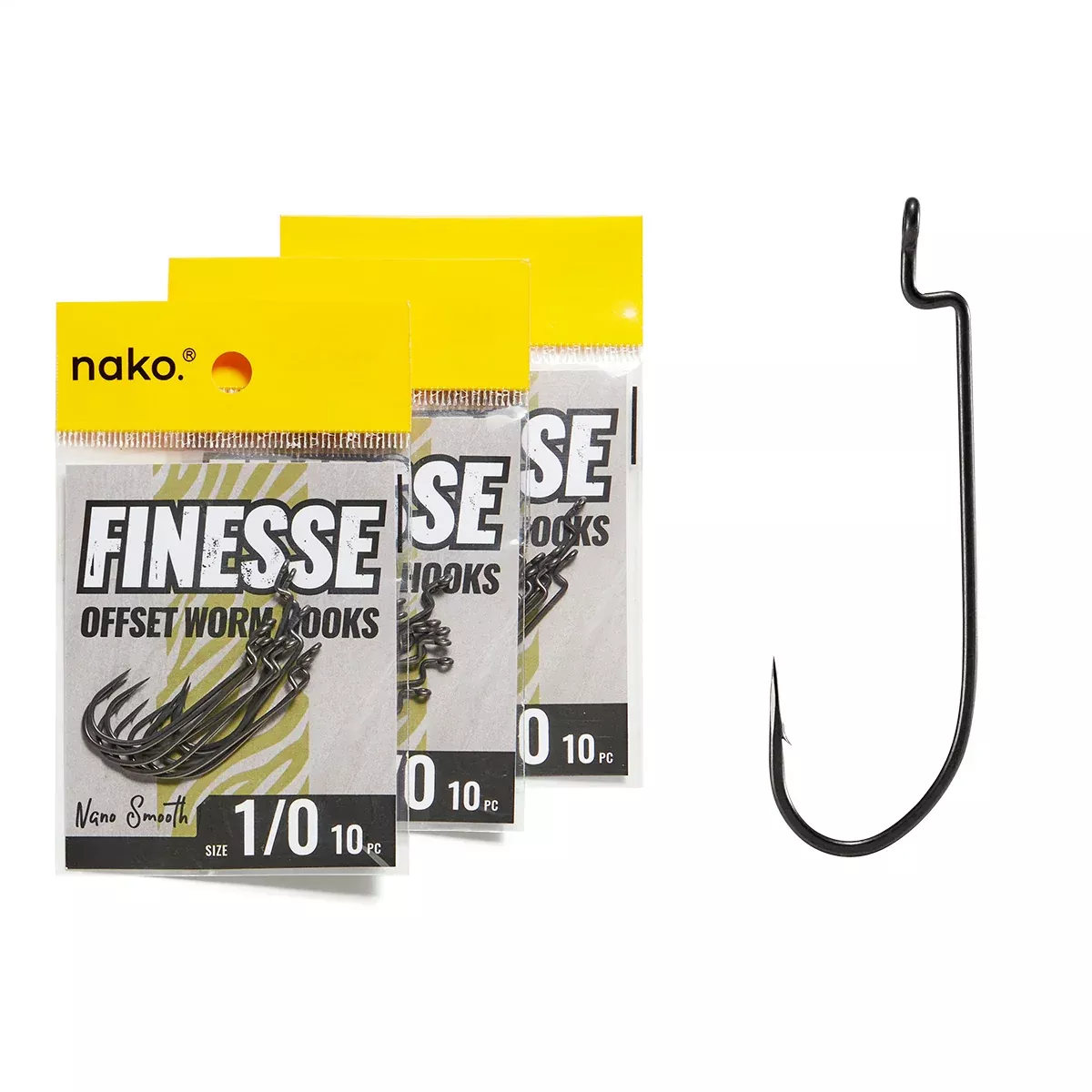 Nako Finesse Standard Offset Worm Hooks | 10 Pack | Nano Smooth Coating