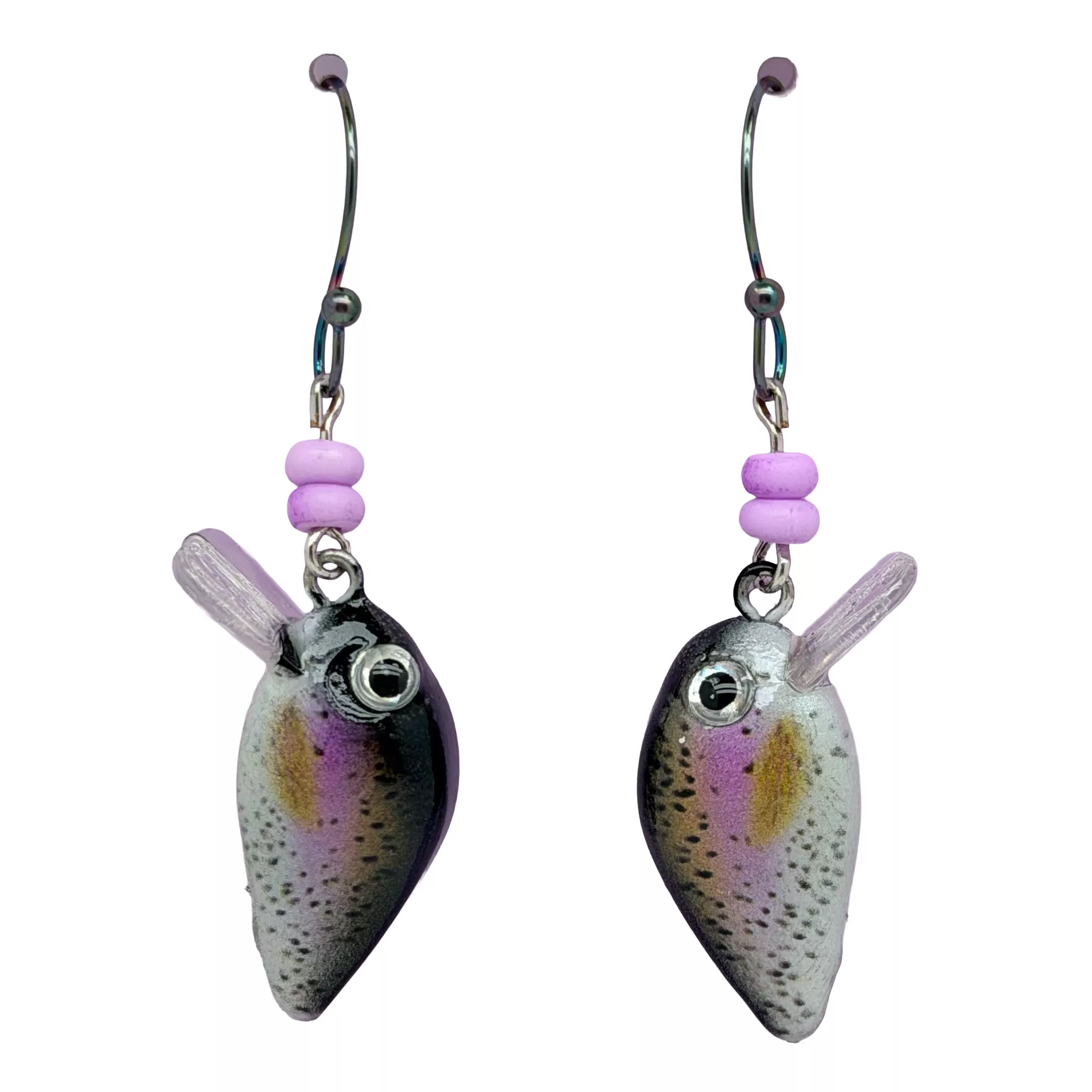 Pink Trout Beaded Lure Earrings