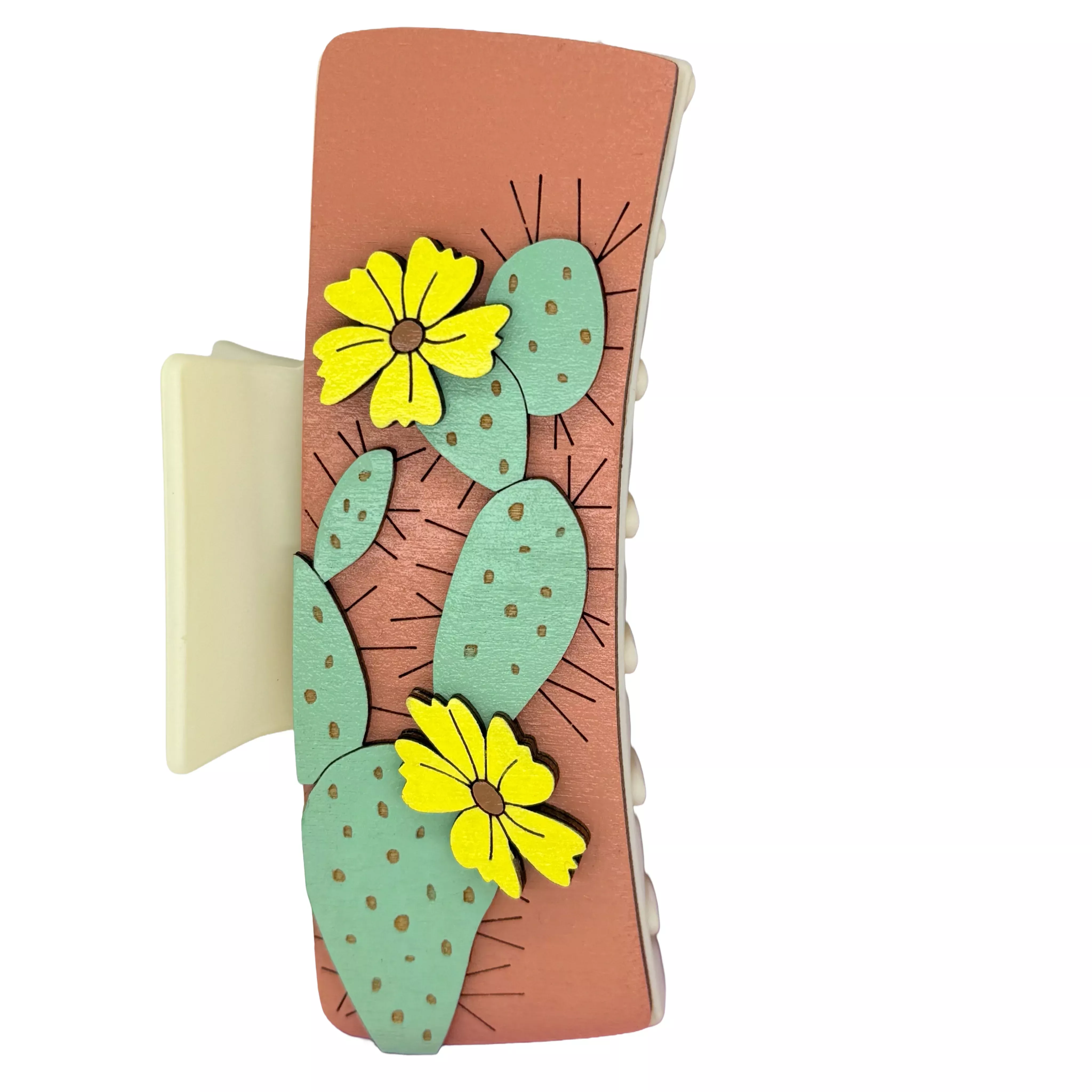 Yellow Cactus 4” Handpainted Hair Clip
